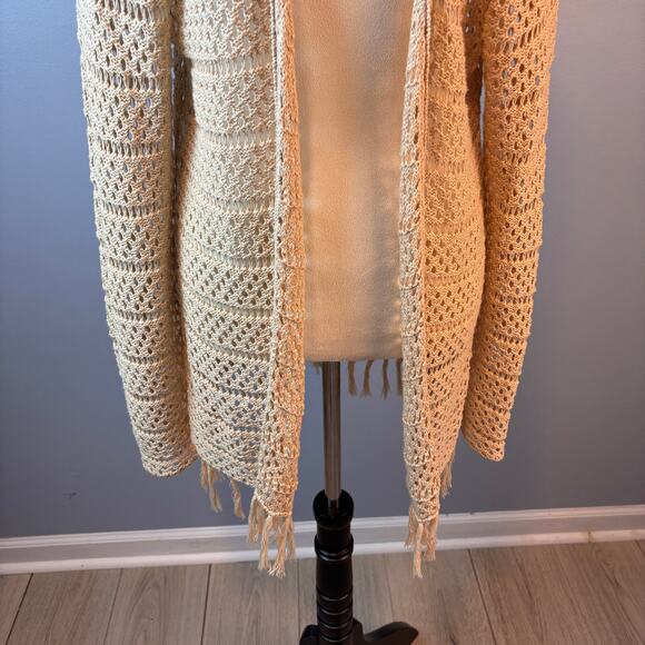 Crystal Kobe Crochet Boho Open Front Fringe Mesh Cardigan Sweater XL - Picture 3 of 8
